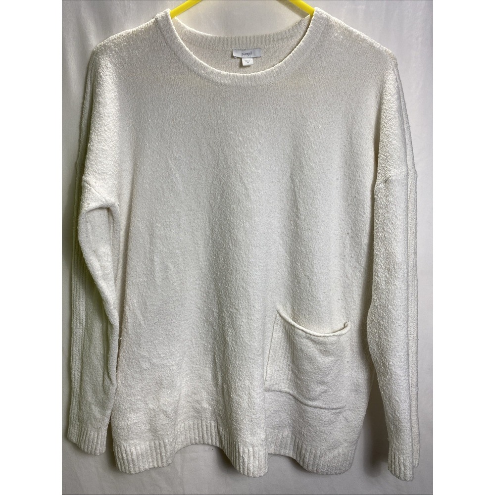 Lightweight Knit Pocket Pure Jill Womens Sweater Cotton Wool XS White